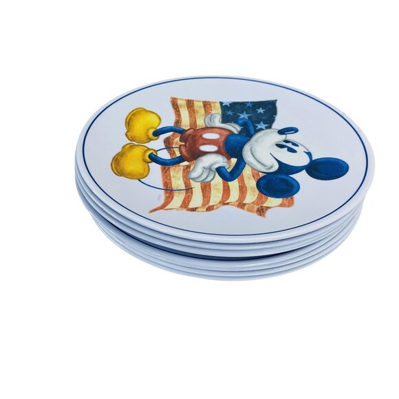 Set Of 4 Disney Mickey Mouse Plates With American Flag Design Patriotic - Picture 4 of 4